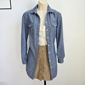 Levi's Dark Wash Chambray Button Up Tunic Length Shirt Clover Print XS